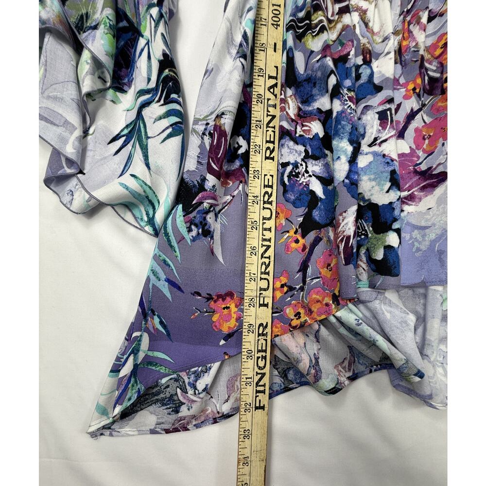 Cupio floral tunic V-neckline tiered ruffle sleeves Sz L - Picture 8 of 12